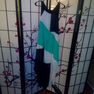 Black white and teal dress